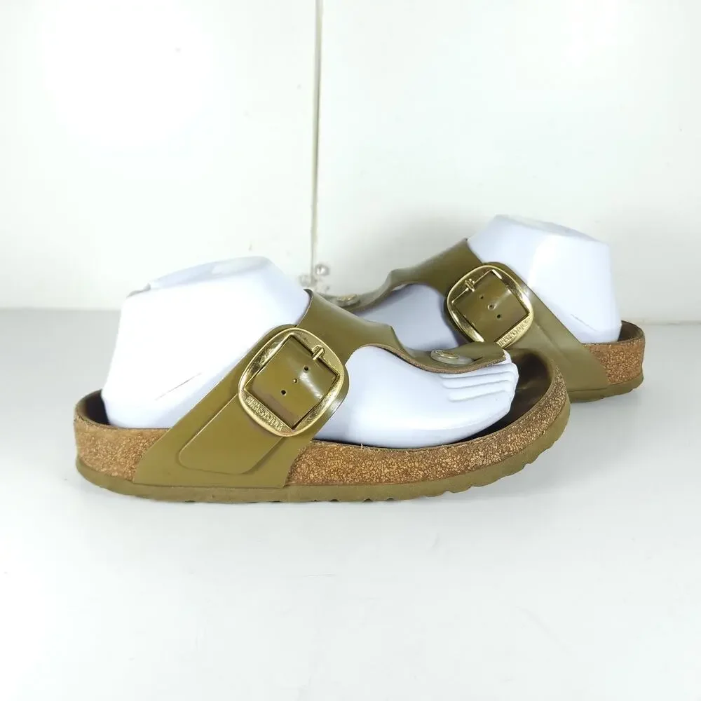 Birkenstock Women's Gizeh Big Buckle EU39 US8 Patent Leather Green Thong Sandal